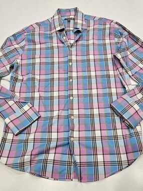 Peter Millar Pink & Blue Plaid Button-Down Shirt Summer  Comfort Performance